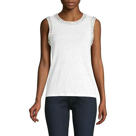 GENERATION LOVE Lucy rainbow studded tank top linen tee muscle t-shirt Sz XS NEW - Picture 3 of 8